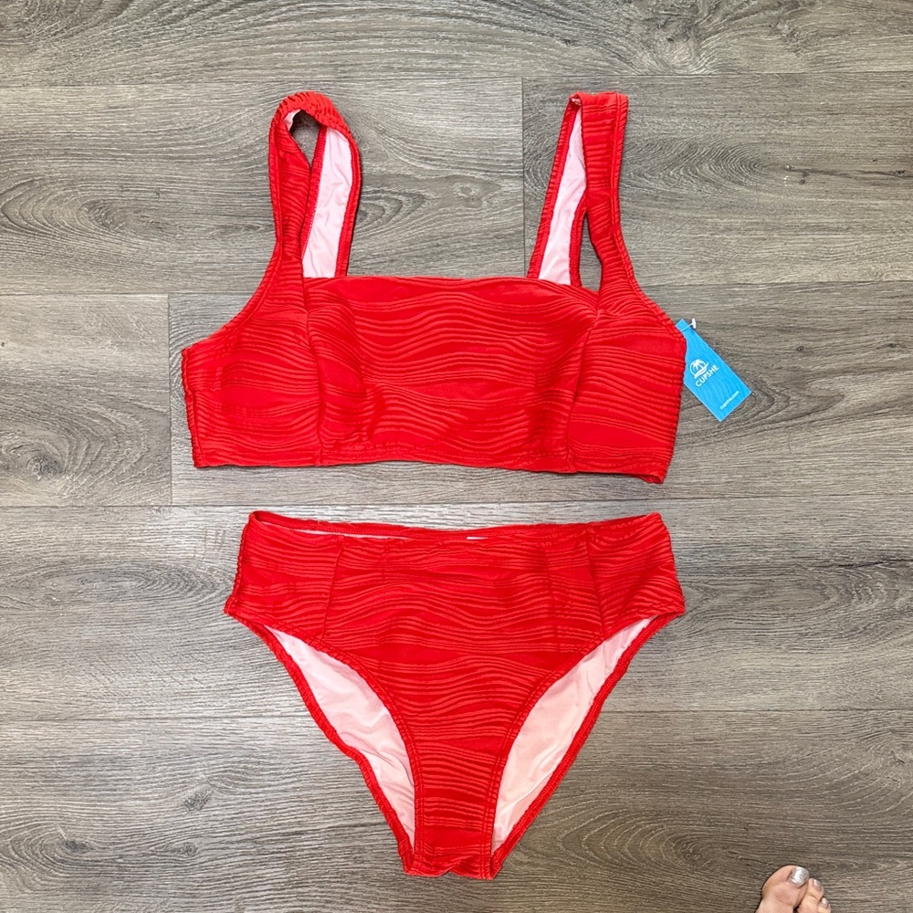 Cupshe Red Textured Bikini Set